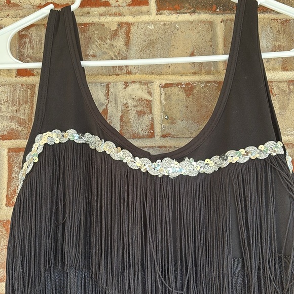 Spirit Black Midi Flapper Dress with Silver Fringe - Picture 3 of 6